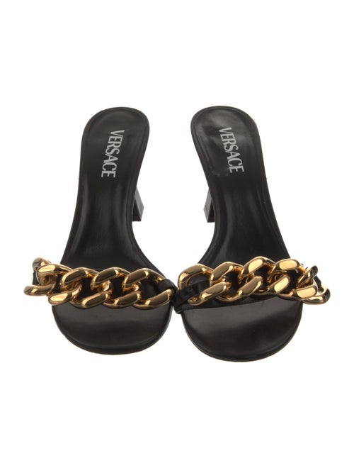 Versace Leather Chain-Link Accents Slides