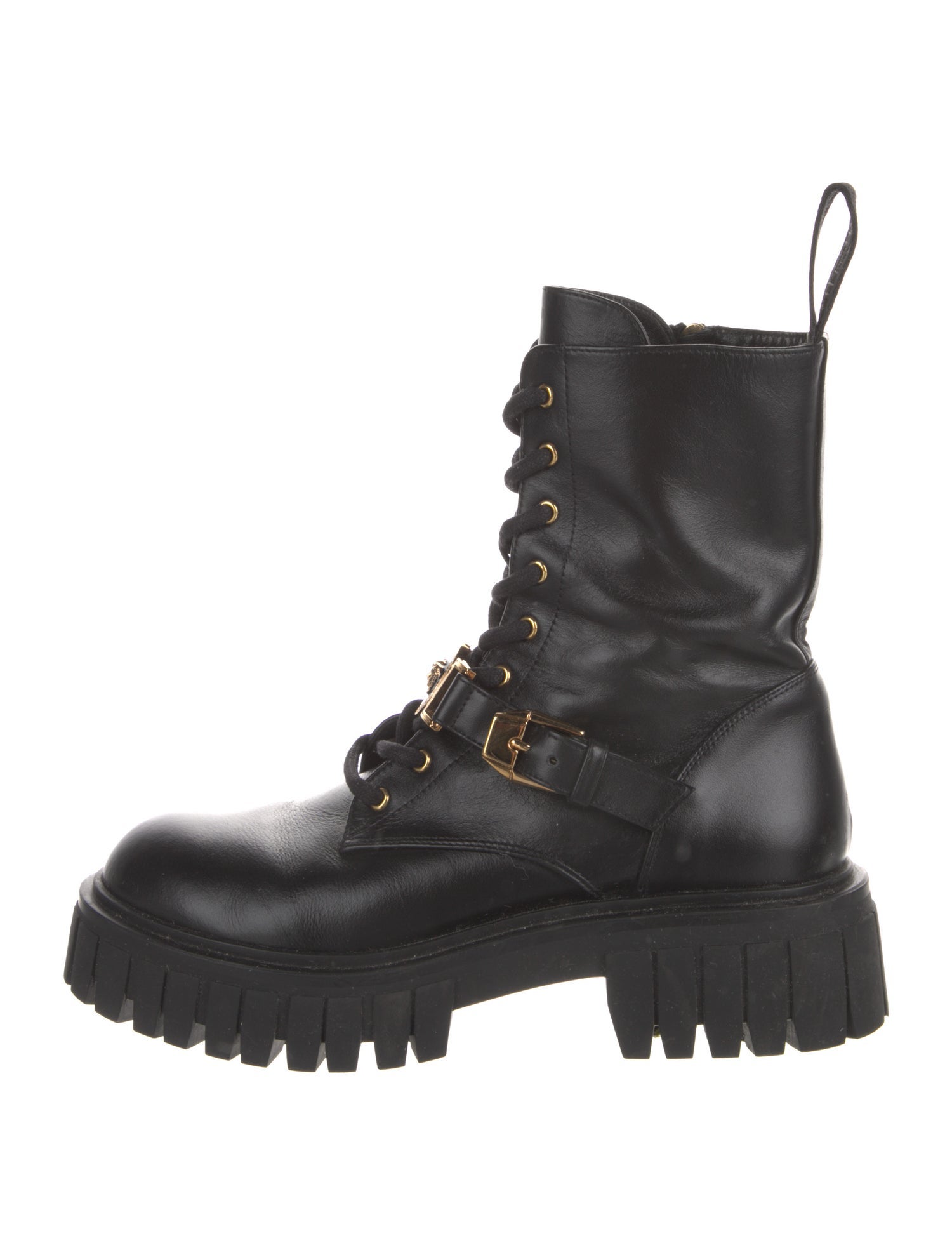 Versace Medusa Insignia Leather Combat Boots