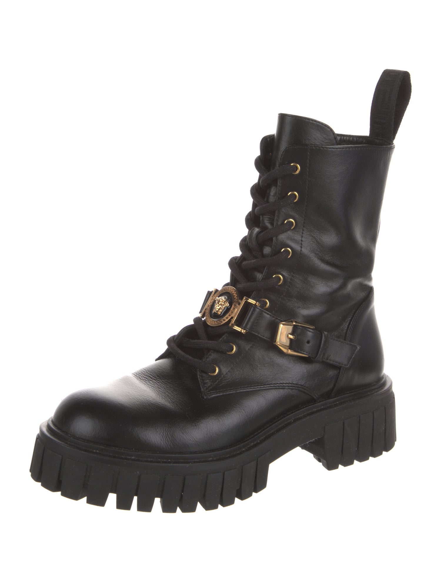 Versace Medusa Insignia Leather Combat Boots