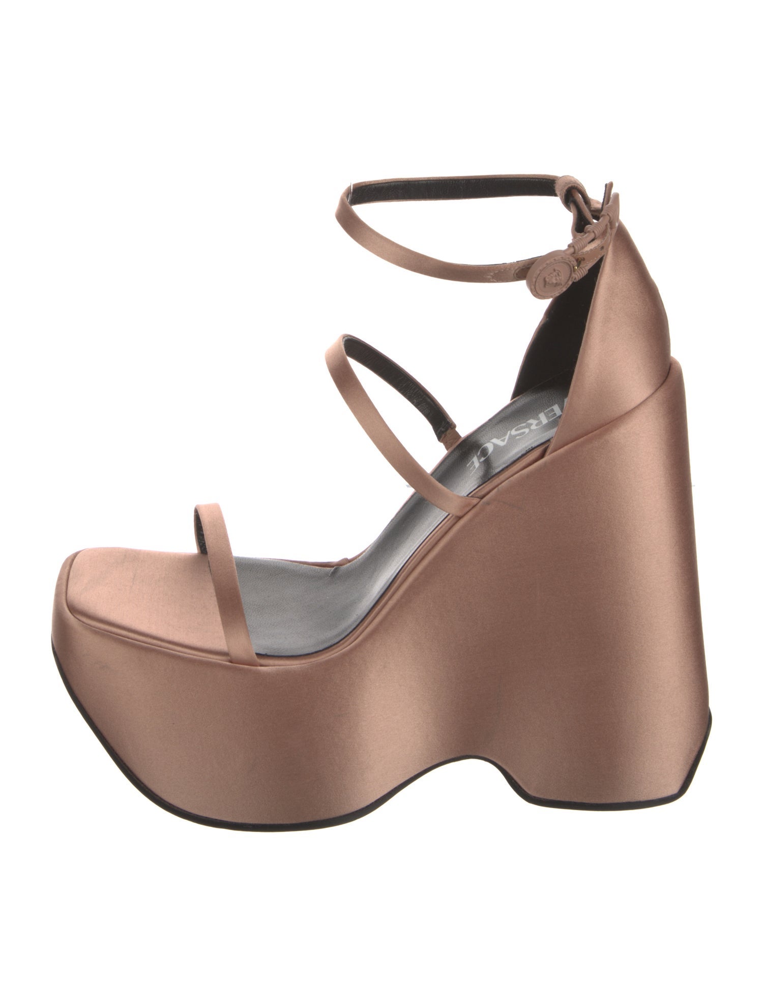 Versace Satin Leather Trim Embellishment Sandals