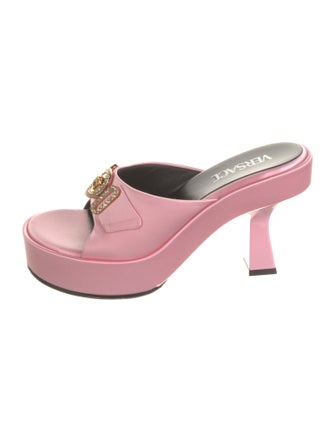 Versace Leather Crystal Embellishments Slides