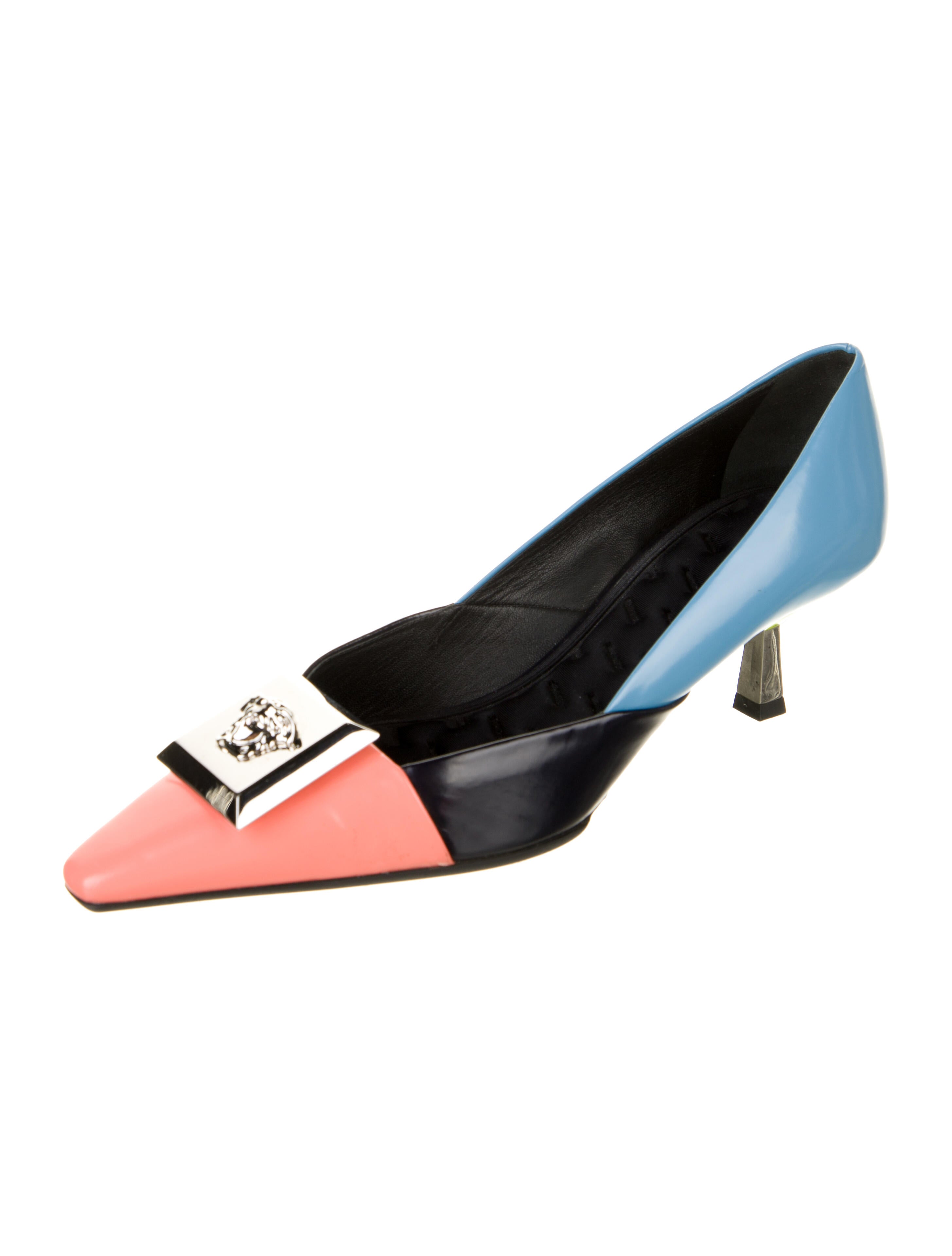 Versace Leather Colorblock Pattern D'Orsay Pumps
