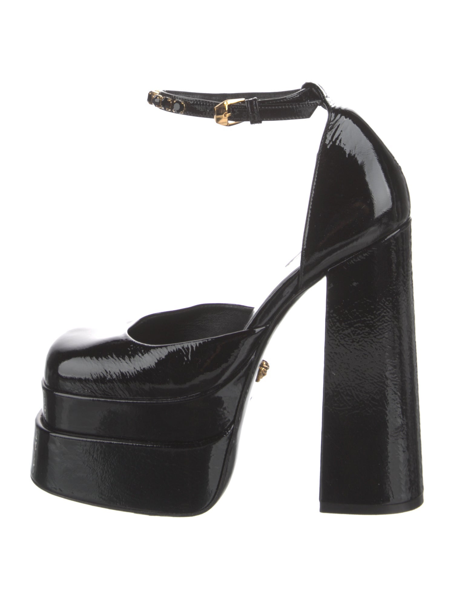 Versace Patent Leather Crystal Embellishments D'Orsay Pumps