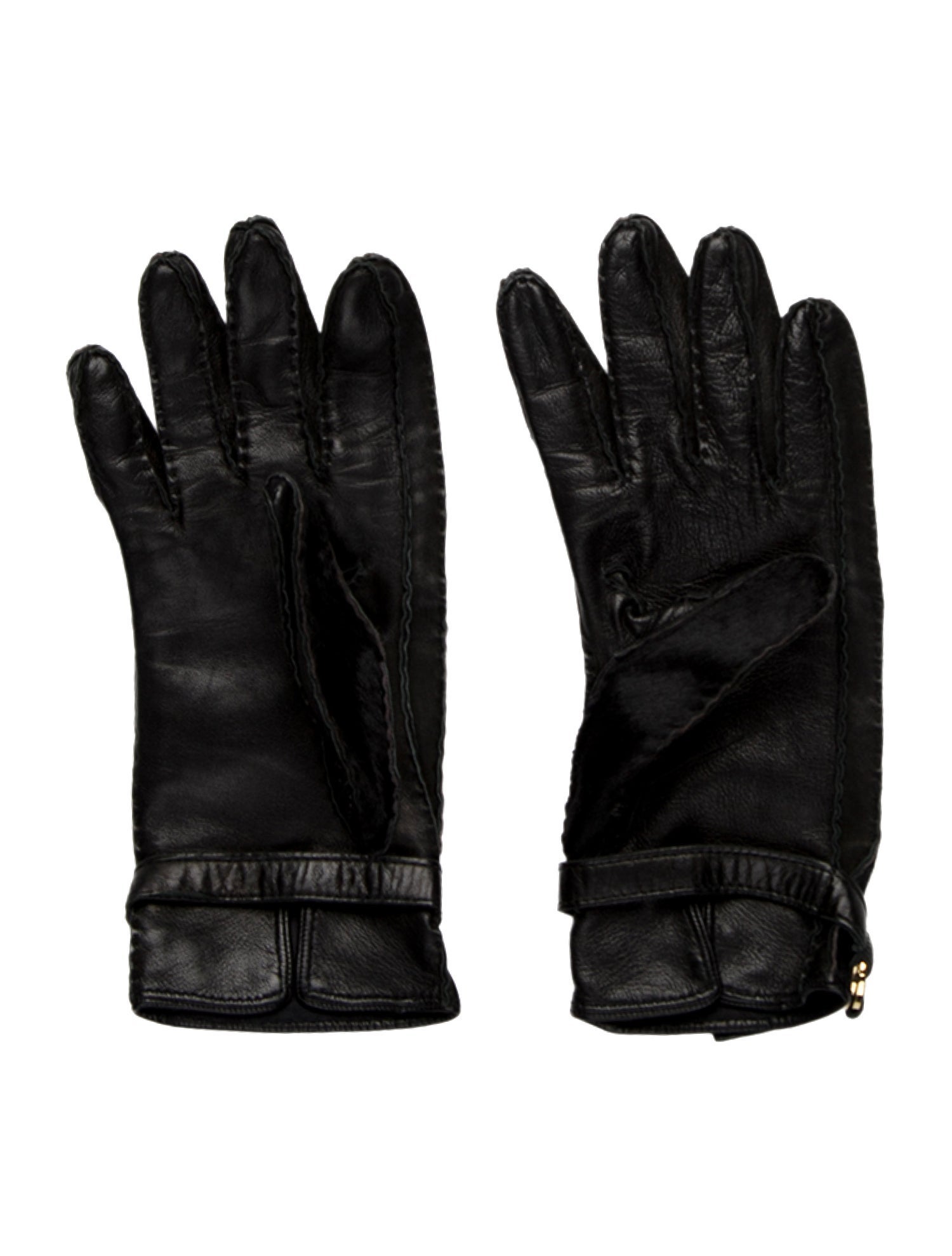 Versace Leather Gloves w/ Embroidered Accent Throughout