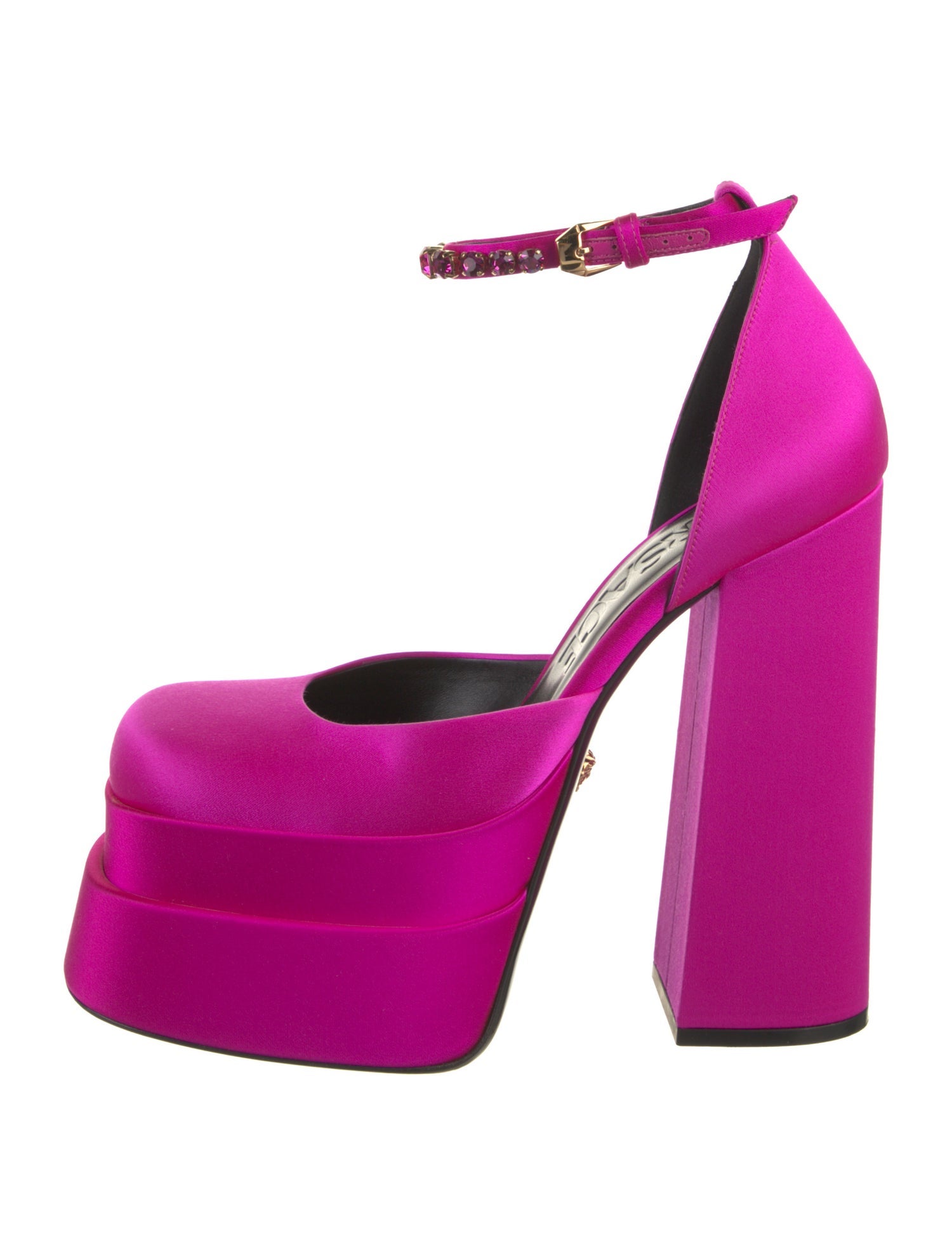 Versace Satin Crystal Embellishments D'Orsay Pumps