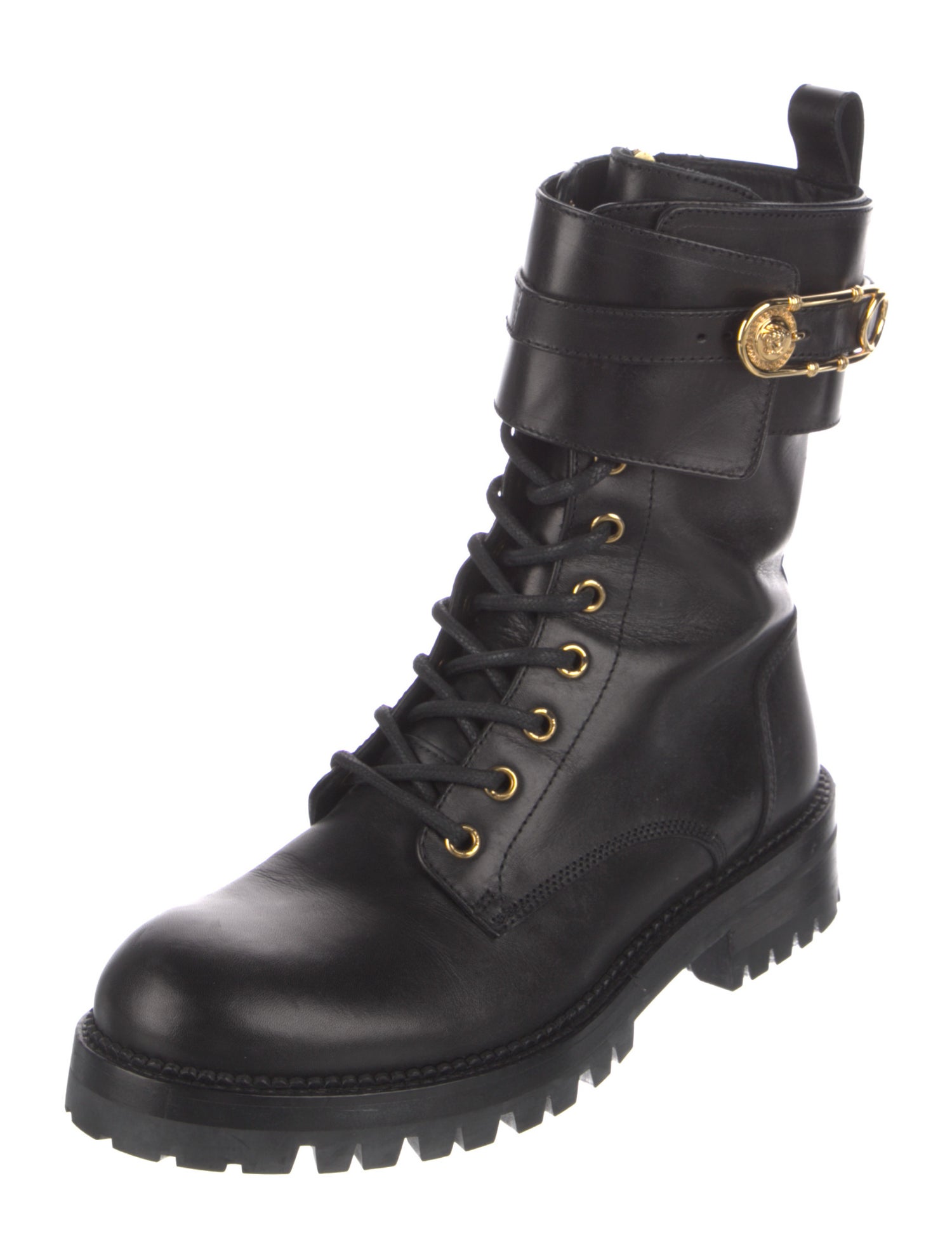 Versace Medusa Insignia Leather Combat Boots