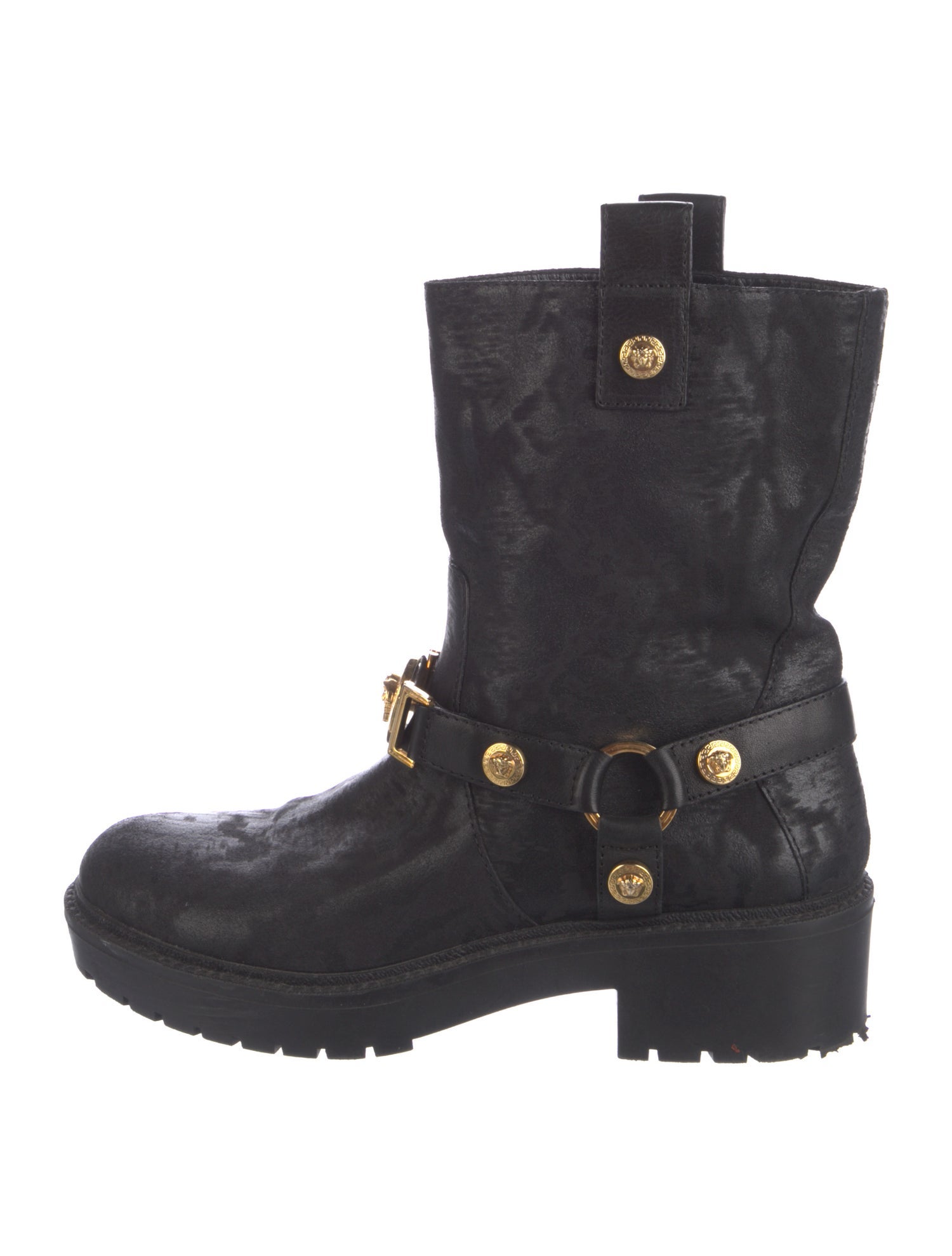 Versace Leather Studded Accents Moto Boots