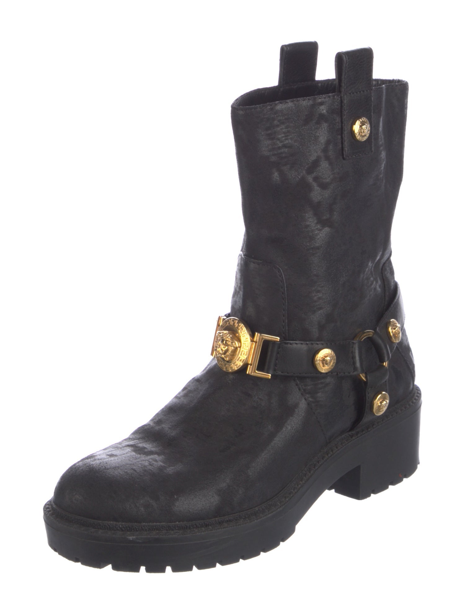 Versace Leather Studded Accents Moto Boots