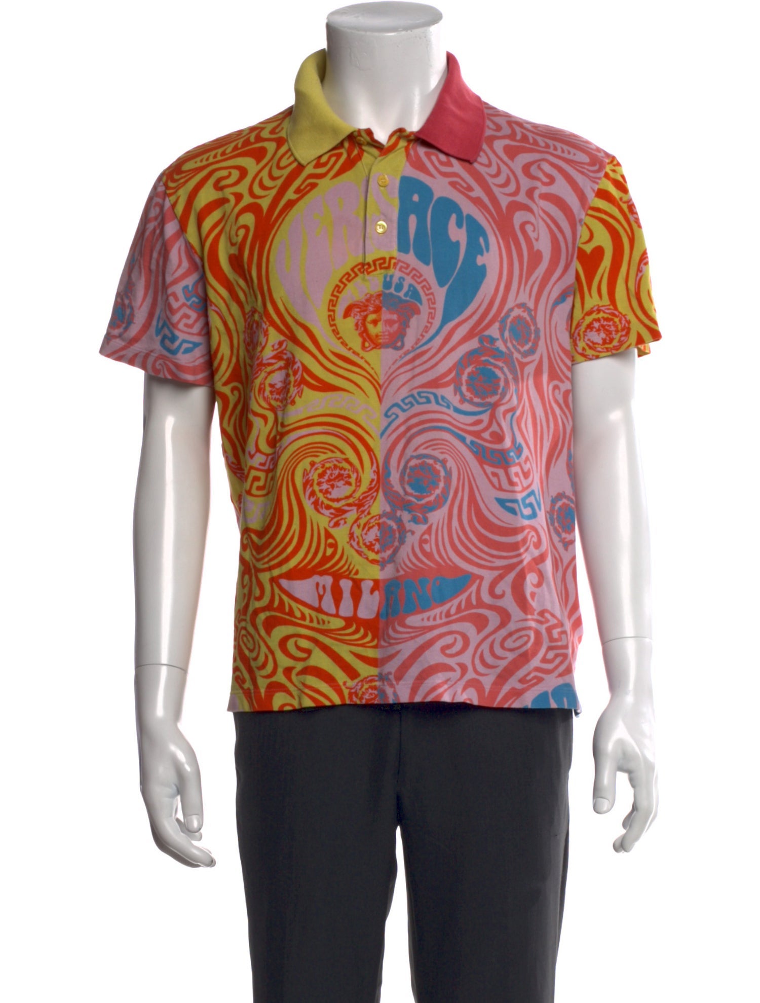 Versace Printed Collar Polo Shirt