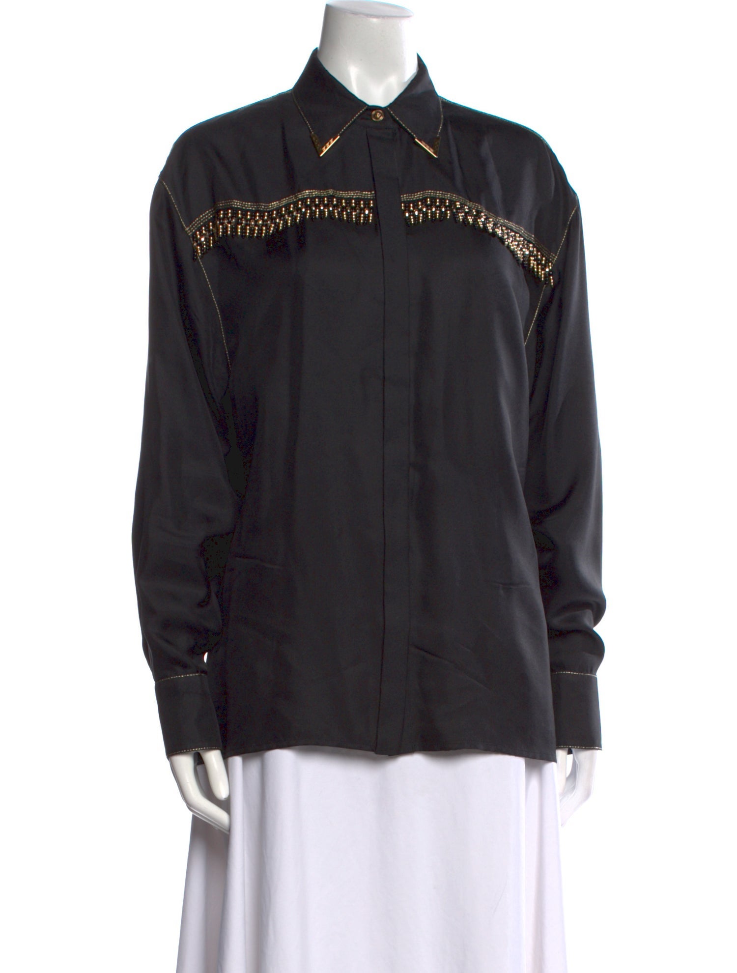Versace Silk Long Sleeve Button-Up Top w/ Tags
