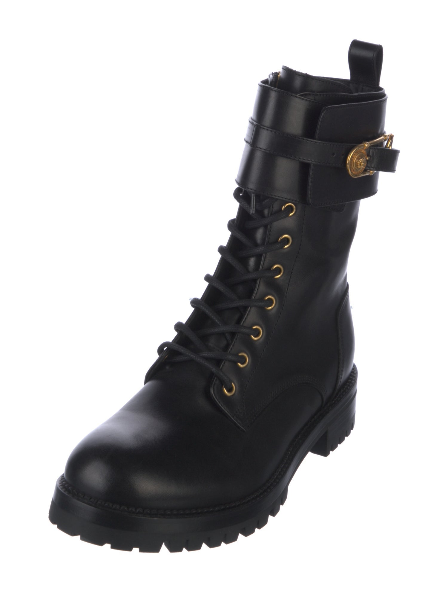 Versace Medusa Insignia Leather Combat Boots