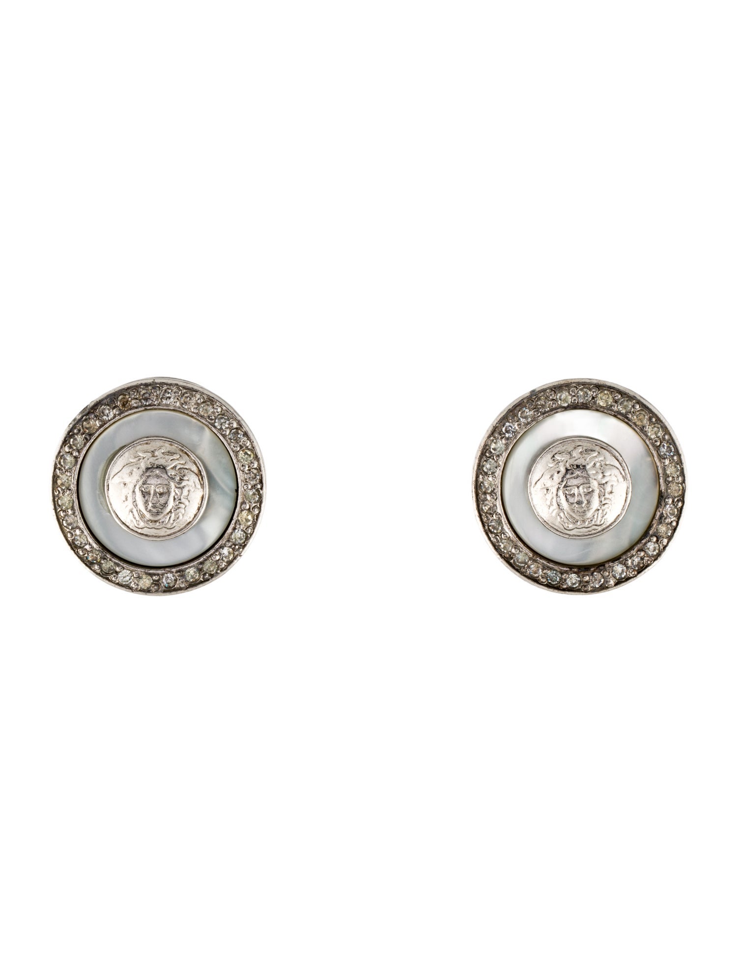 Versace Vintage Mother Of Pearl & Crystal Clip-On Earrings
