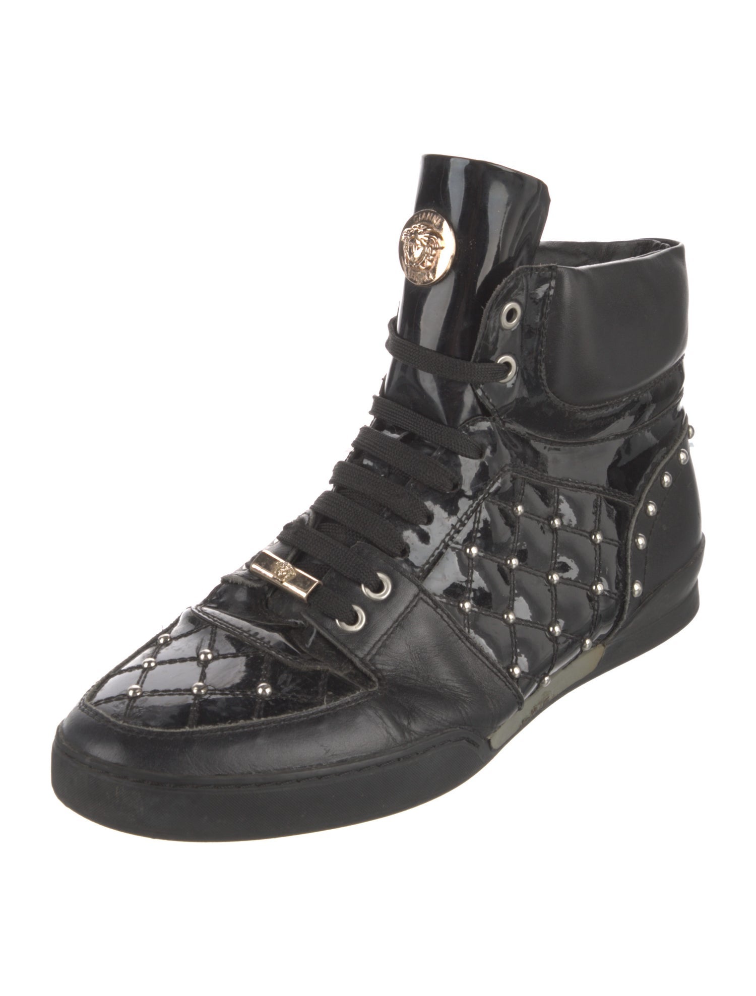 Versace Patent Leather Studded Accents Sneakers