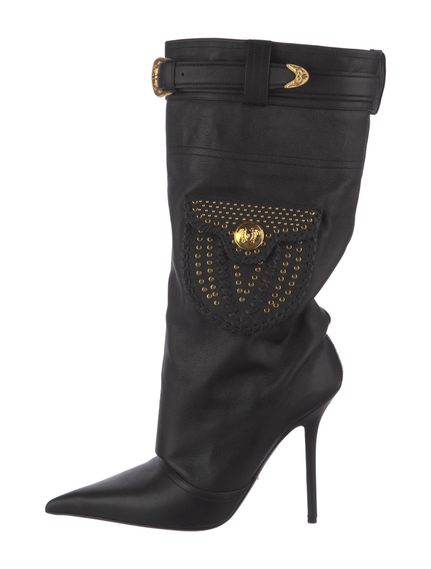 Versace Leather Studded Accents Boots