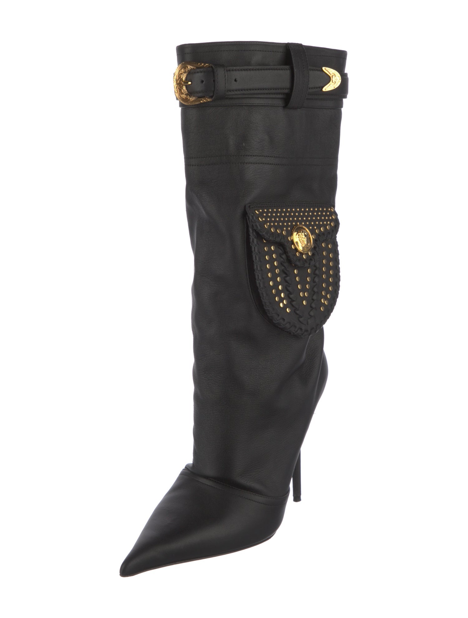 Versace Leather Studded Accents Boots