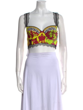 Versace Printed Square Neckline Crop Top
