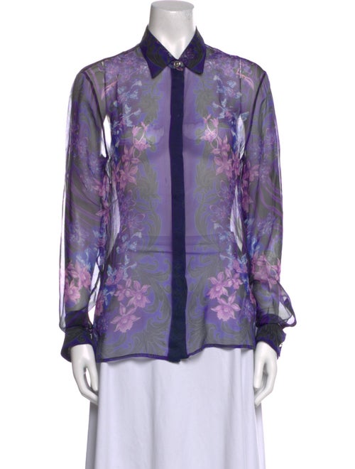 Versace Silk Floral Print Button-Up Top
