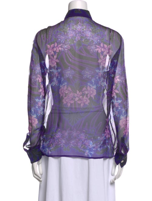 Versace Silk Floral Print Button-Up Top