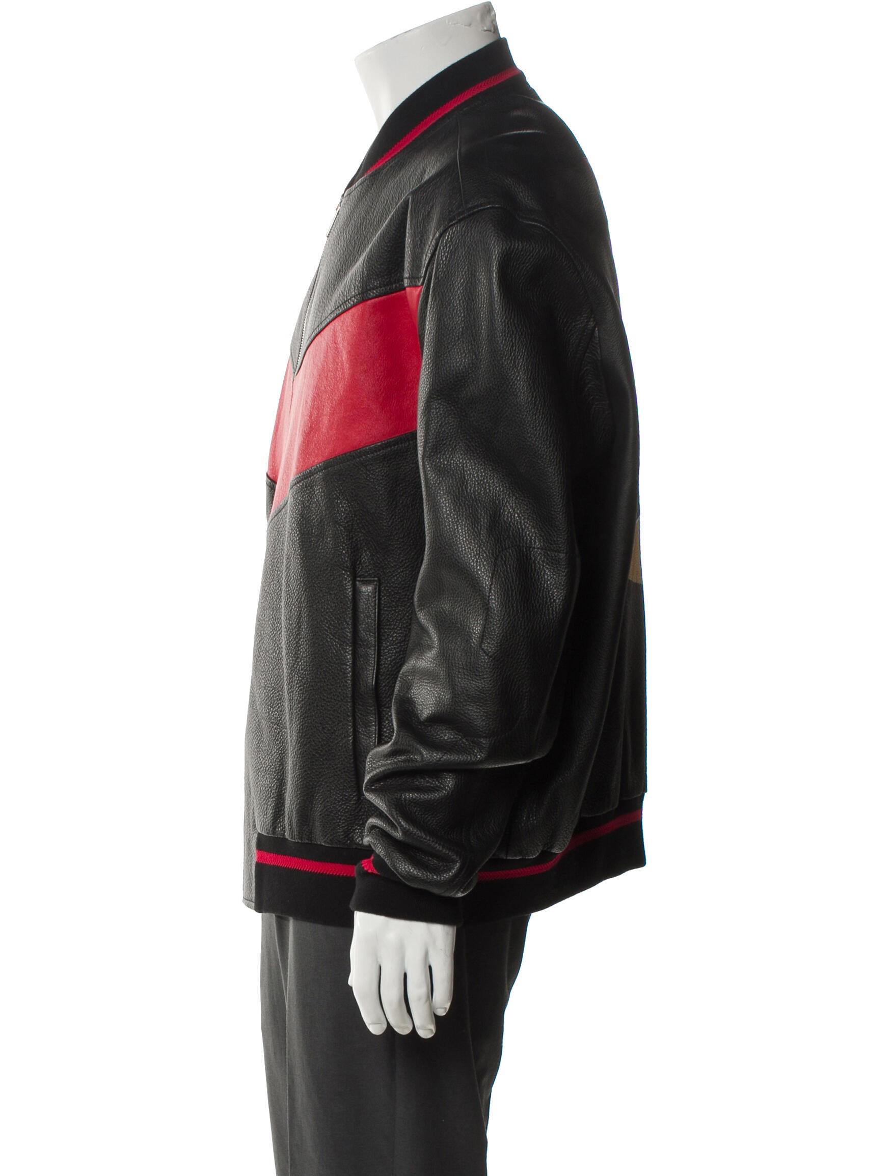 Versace Calf Leather Colorblock Pattern Bomber Jacket