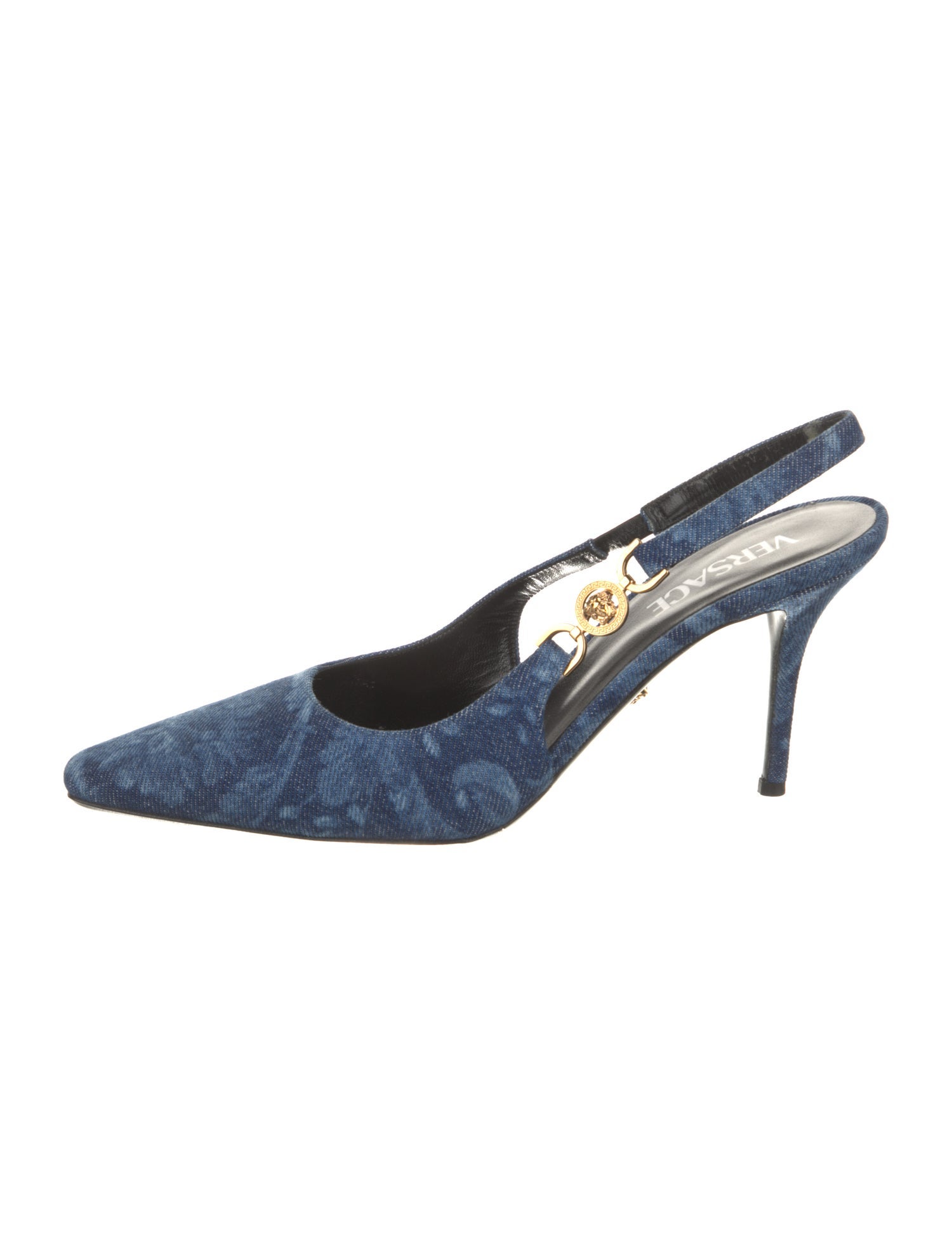 Versace Denim Printed Slingback Pumps
