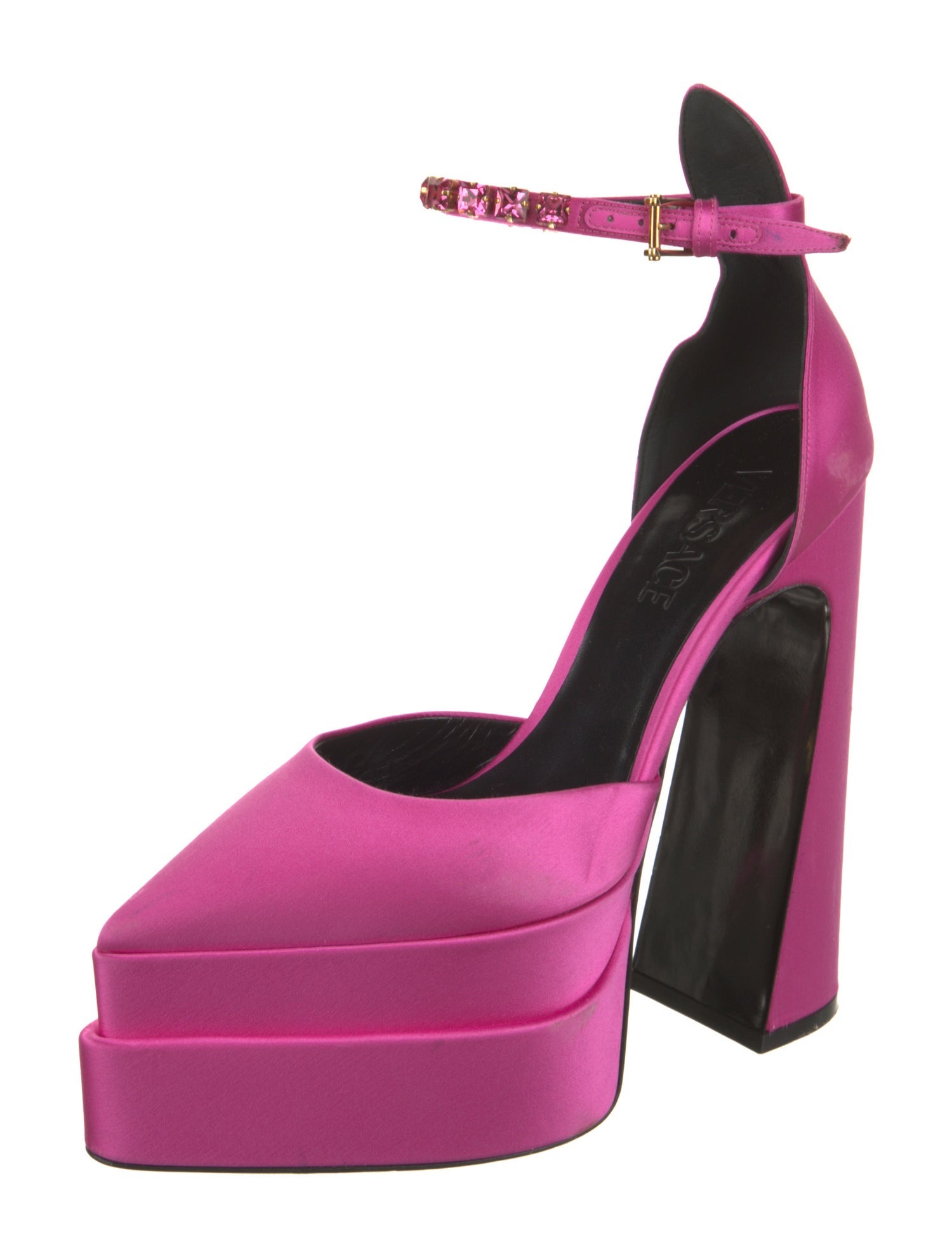 Versace Satin Crystal Embellishments D'Orsay Pumps