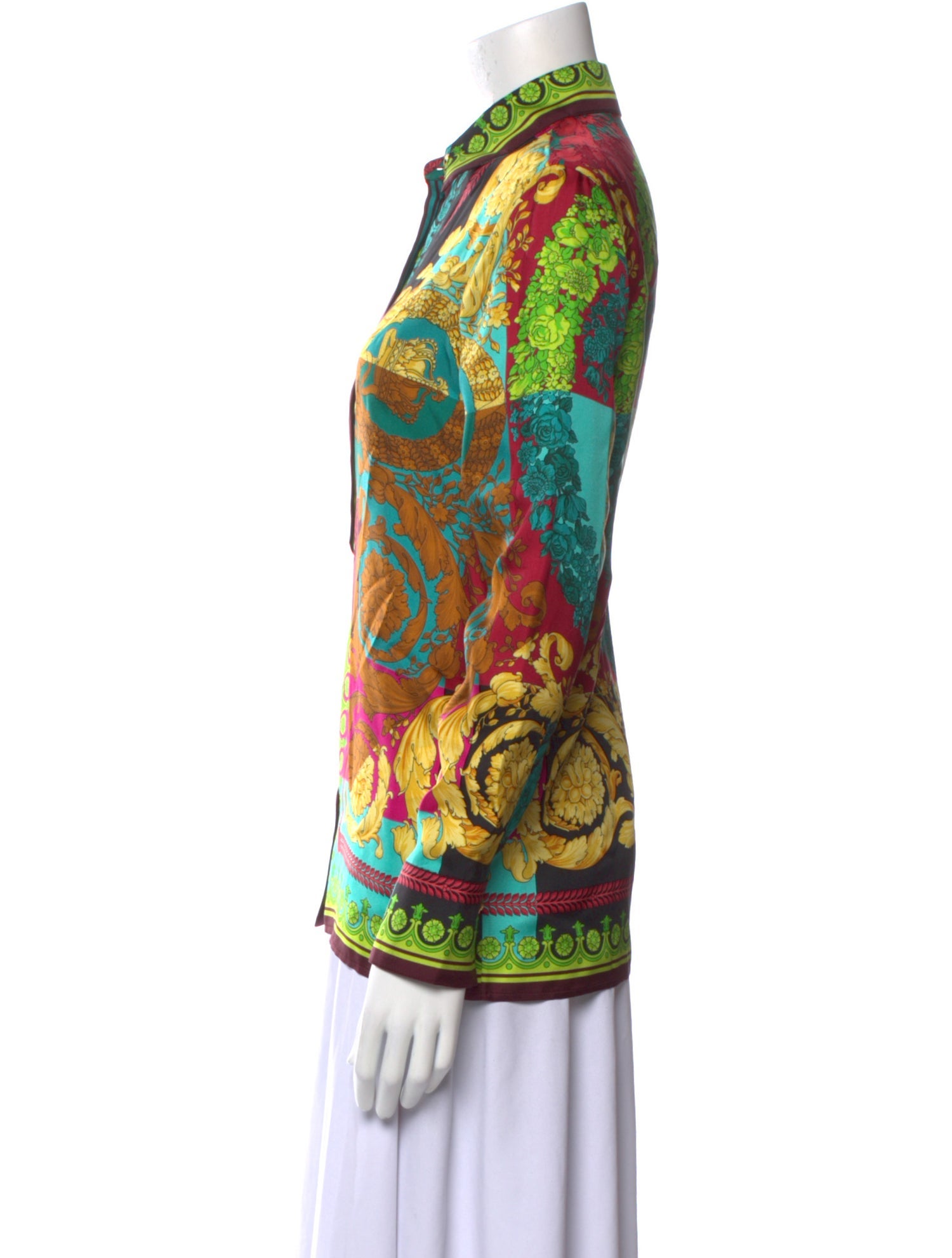 Versace Silk Printed Button-Up Top
