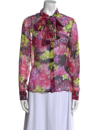 Versace Silk Floral Print Button-Up Top