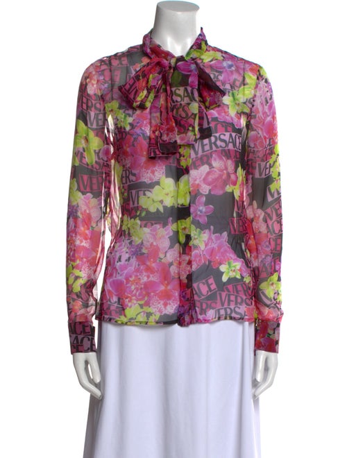 Versace Silk Floral Print Button-Up Top