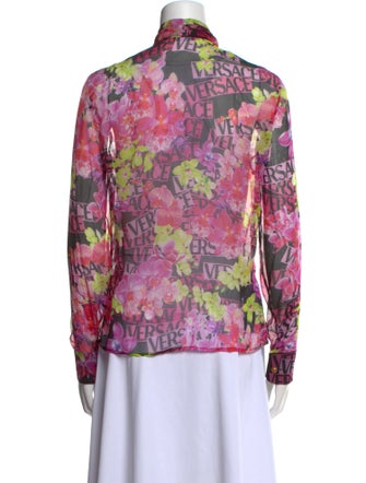 Versace Silk Floral Print Button-Up Top