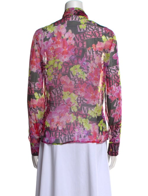Versace Silk Floral Print Button-Up Top