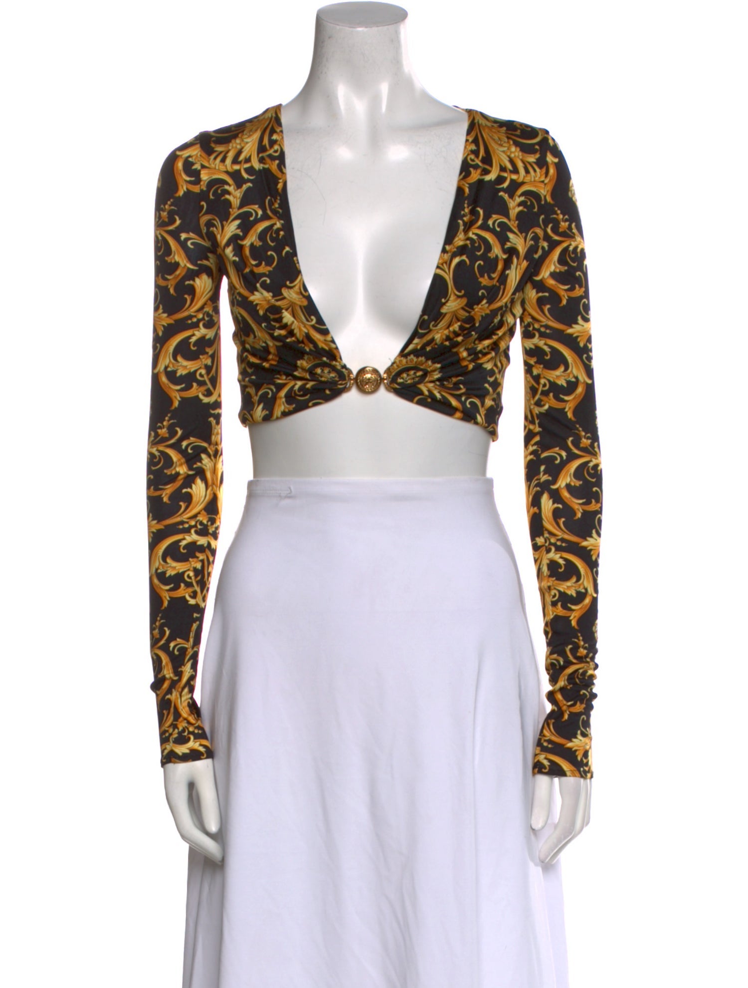 Versace Printed V-Neck Crop Top