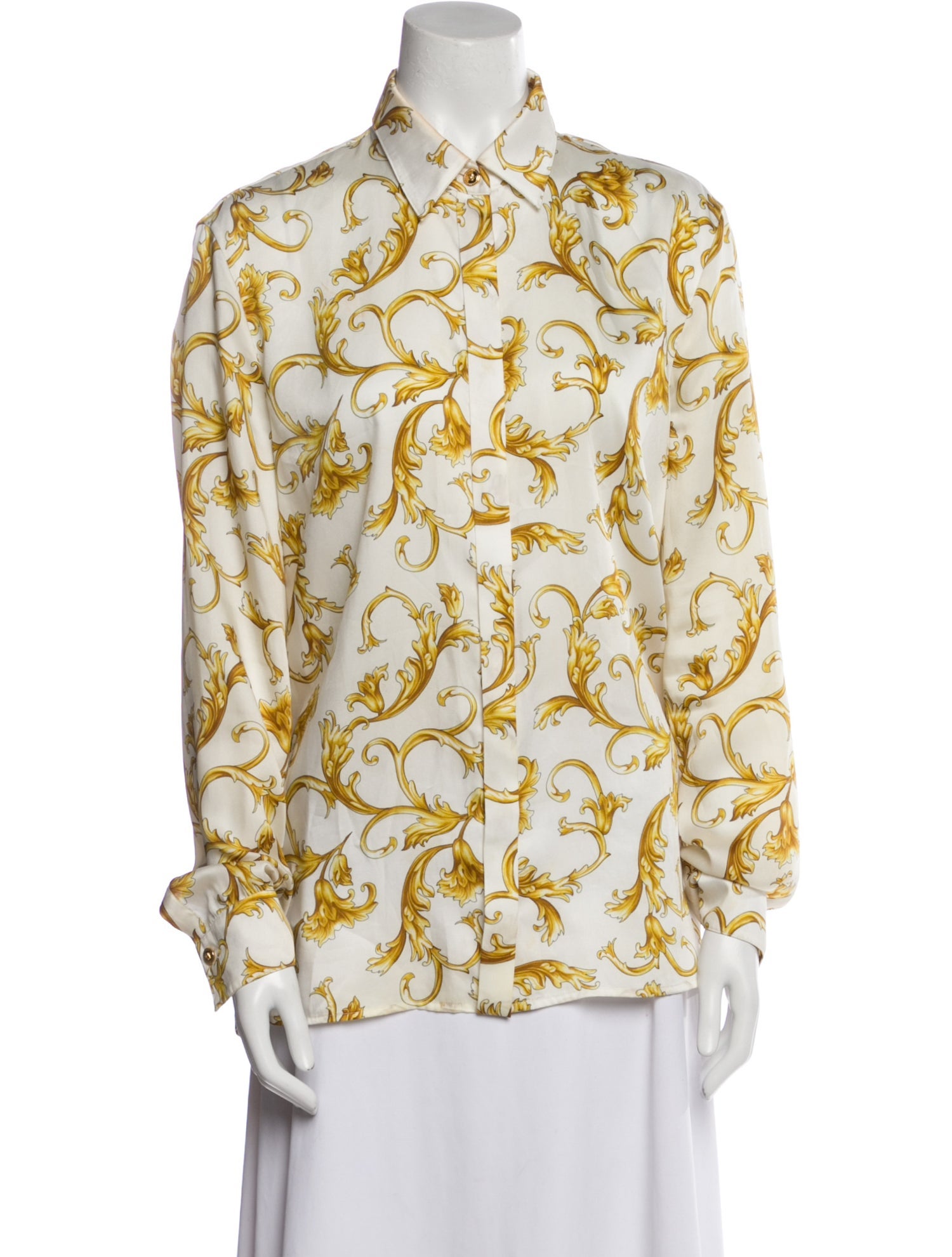 Versace Printed Long Sleeve Button-Up Top