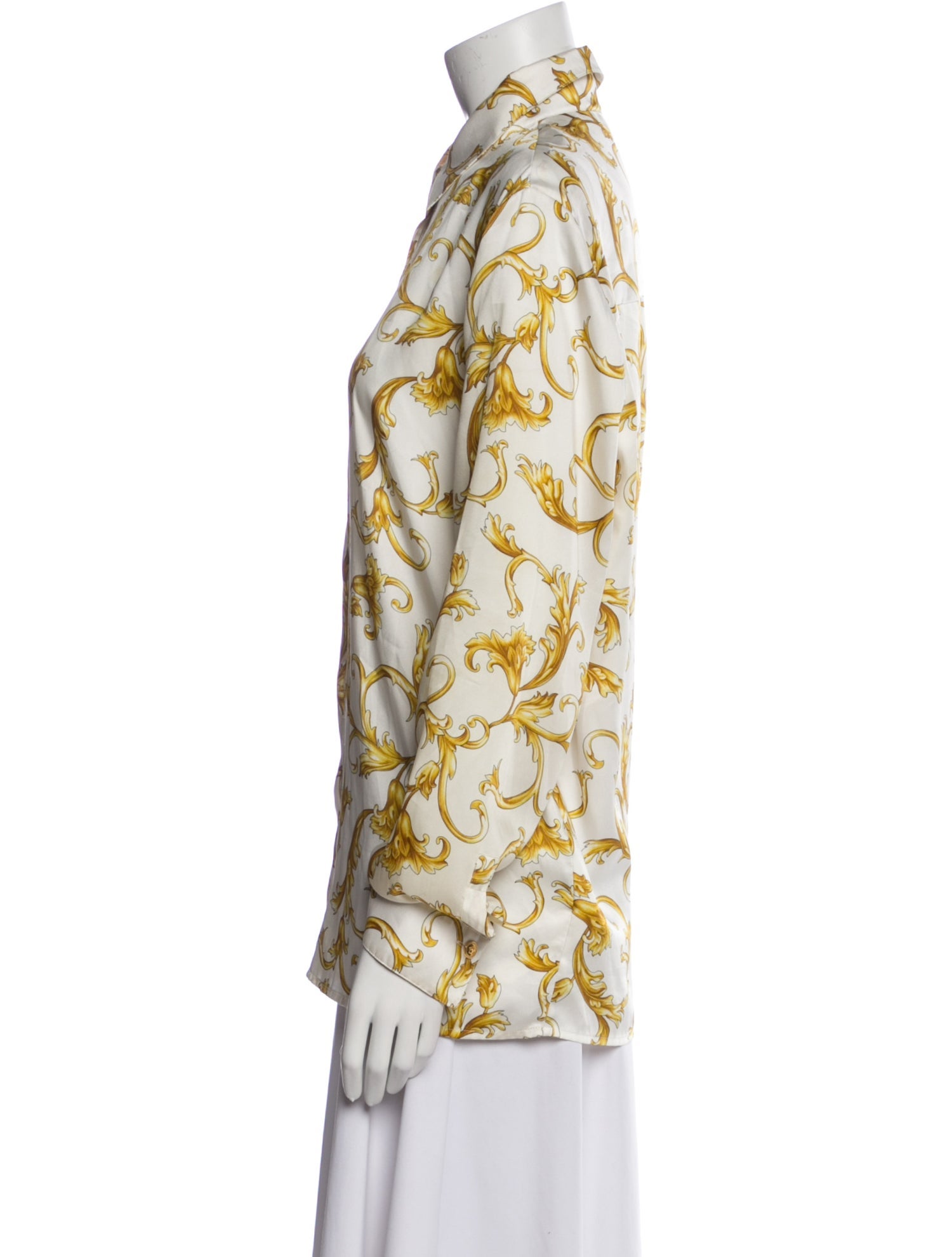 Versace Printed Long Sleeve Button-Up Top