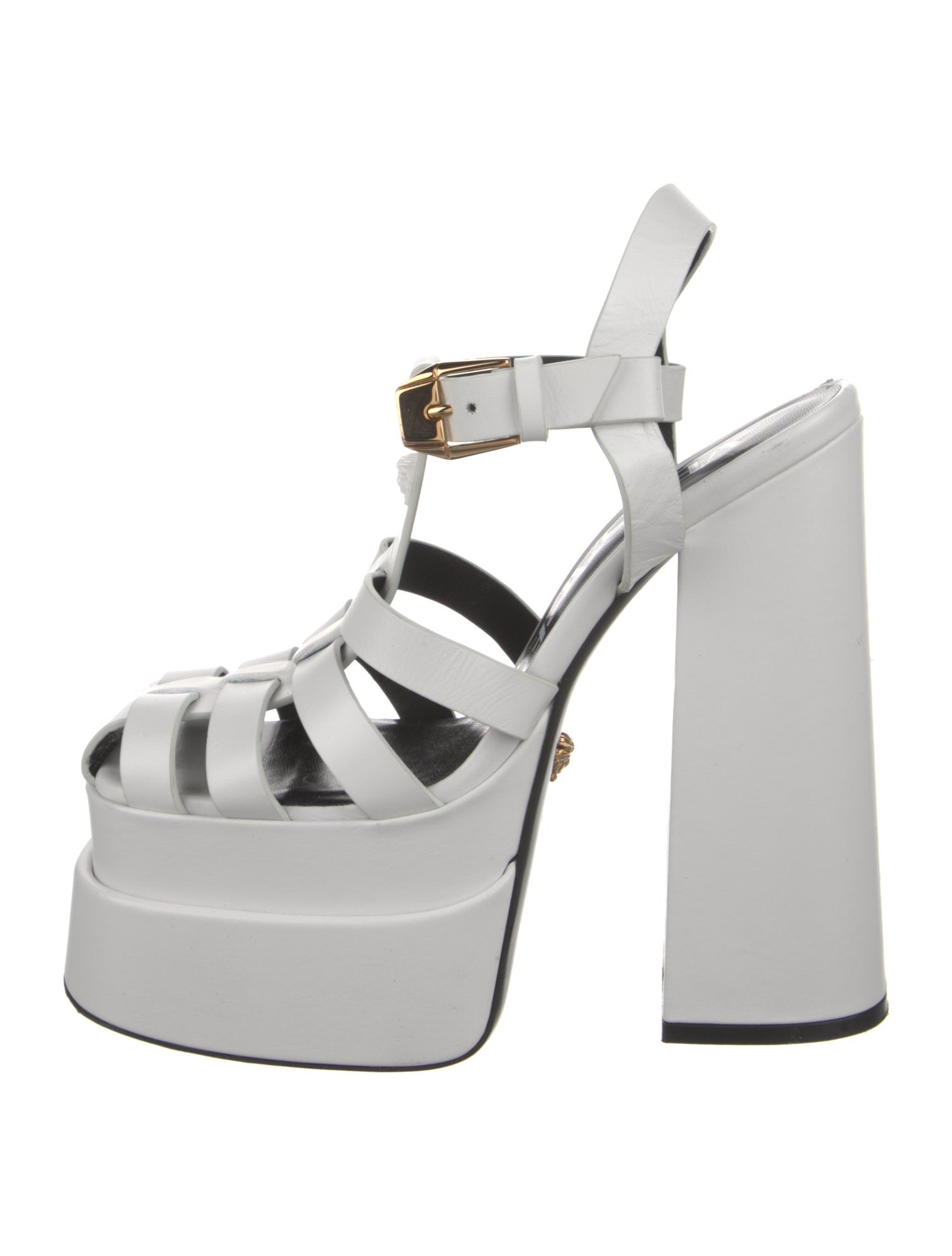 Versace Medusa Insignia Leather T-Strap Pumps