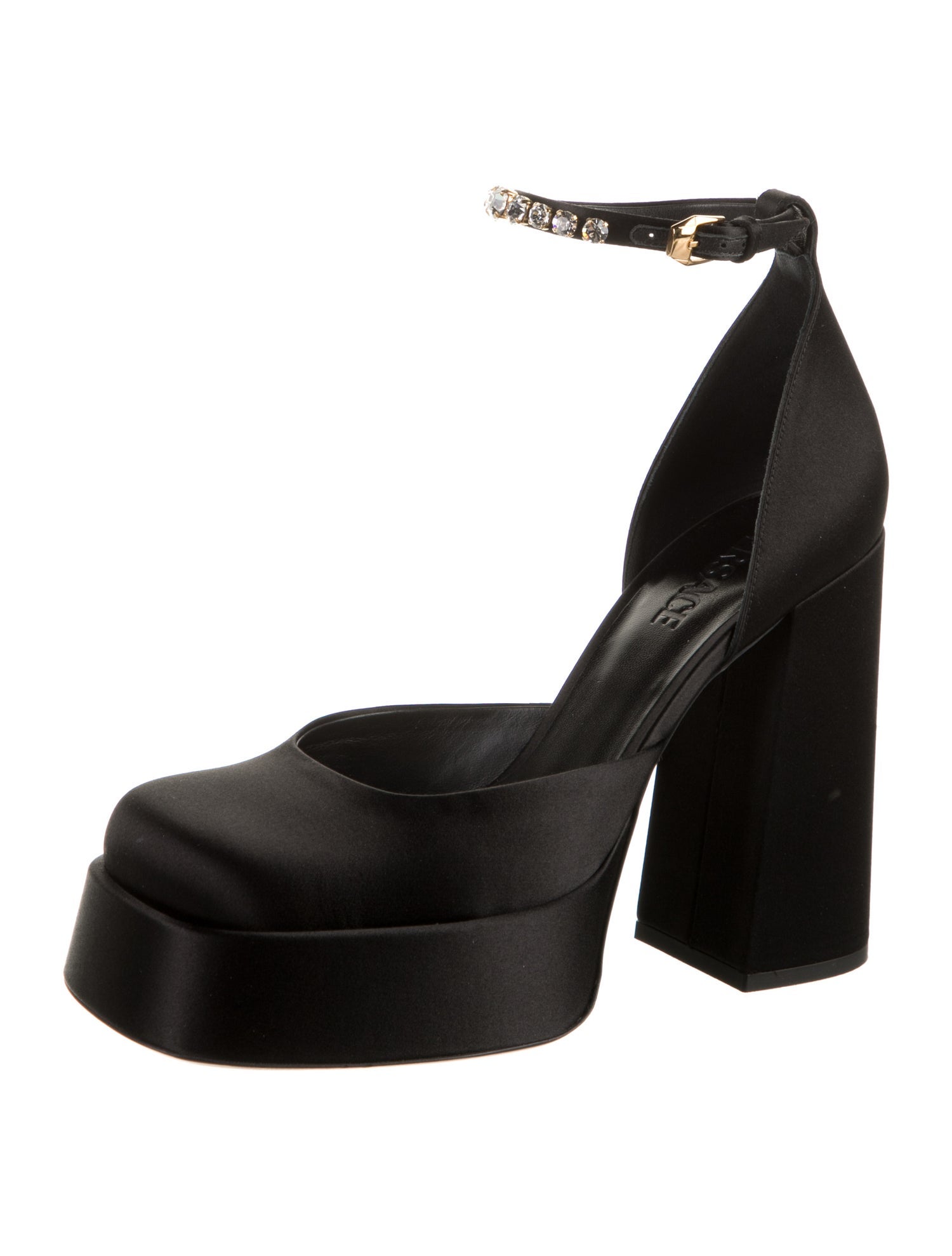 Versace Satin Crystal Embellishments D'Orsay Pumps