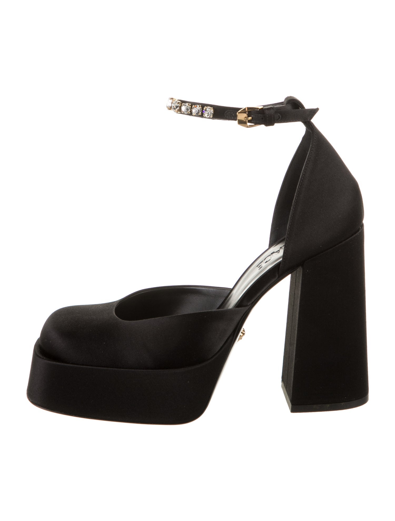 Versace Satin Crystal Embellishments D'Orsay Pumps