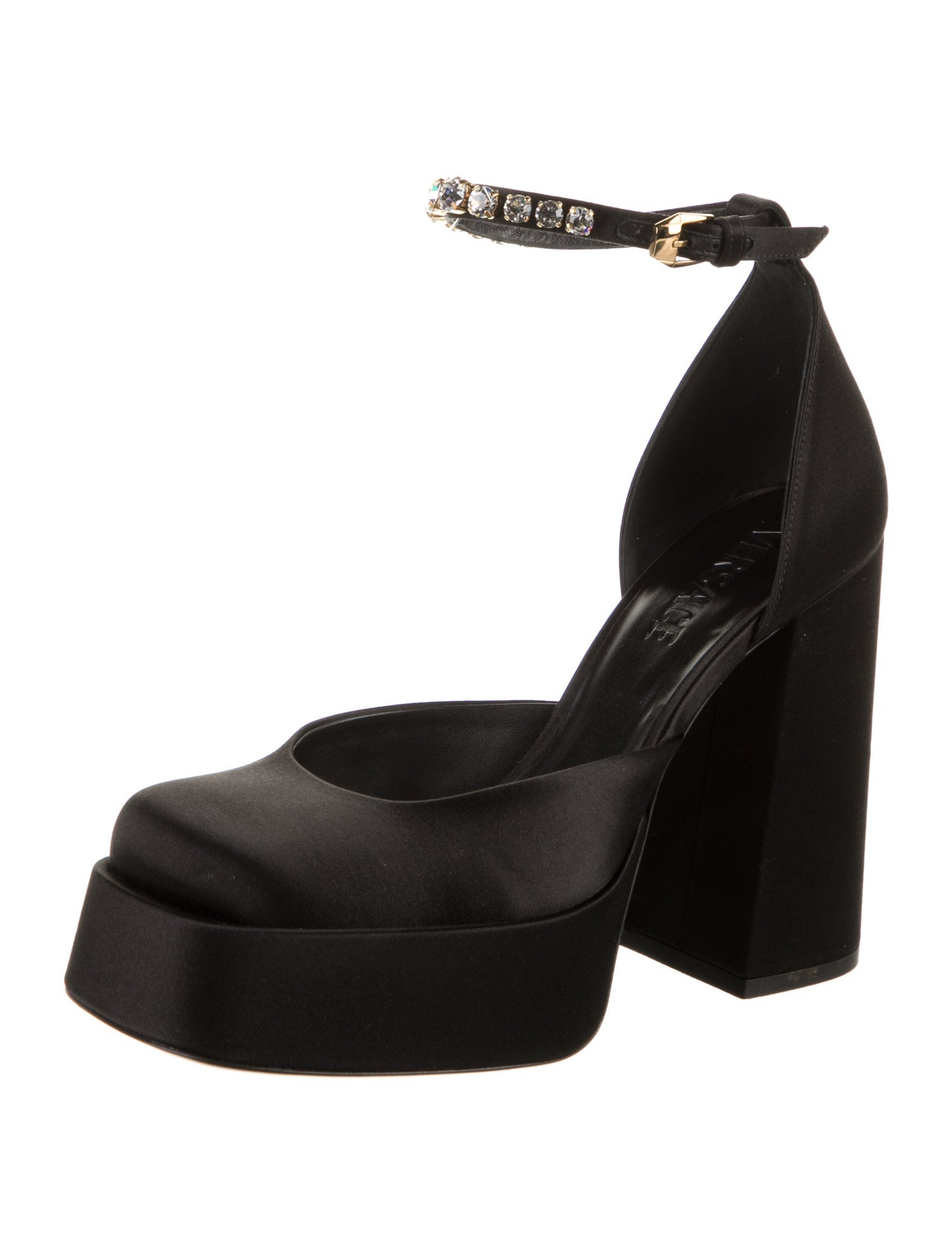 Versace Satin Crystal Embellishments D'Orsay Pumps