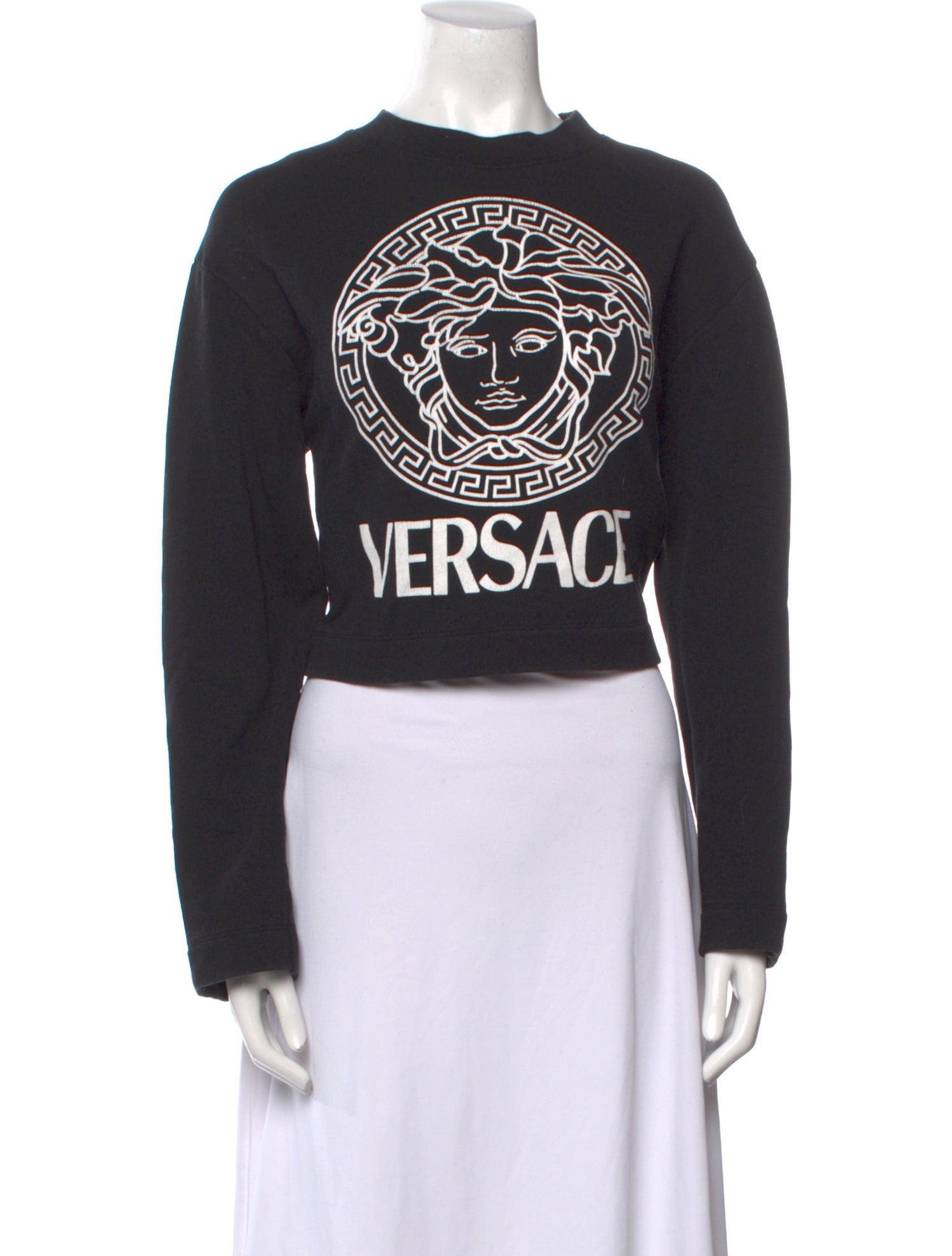 Versace Graphic Print Crew Neck Crop Top