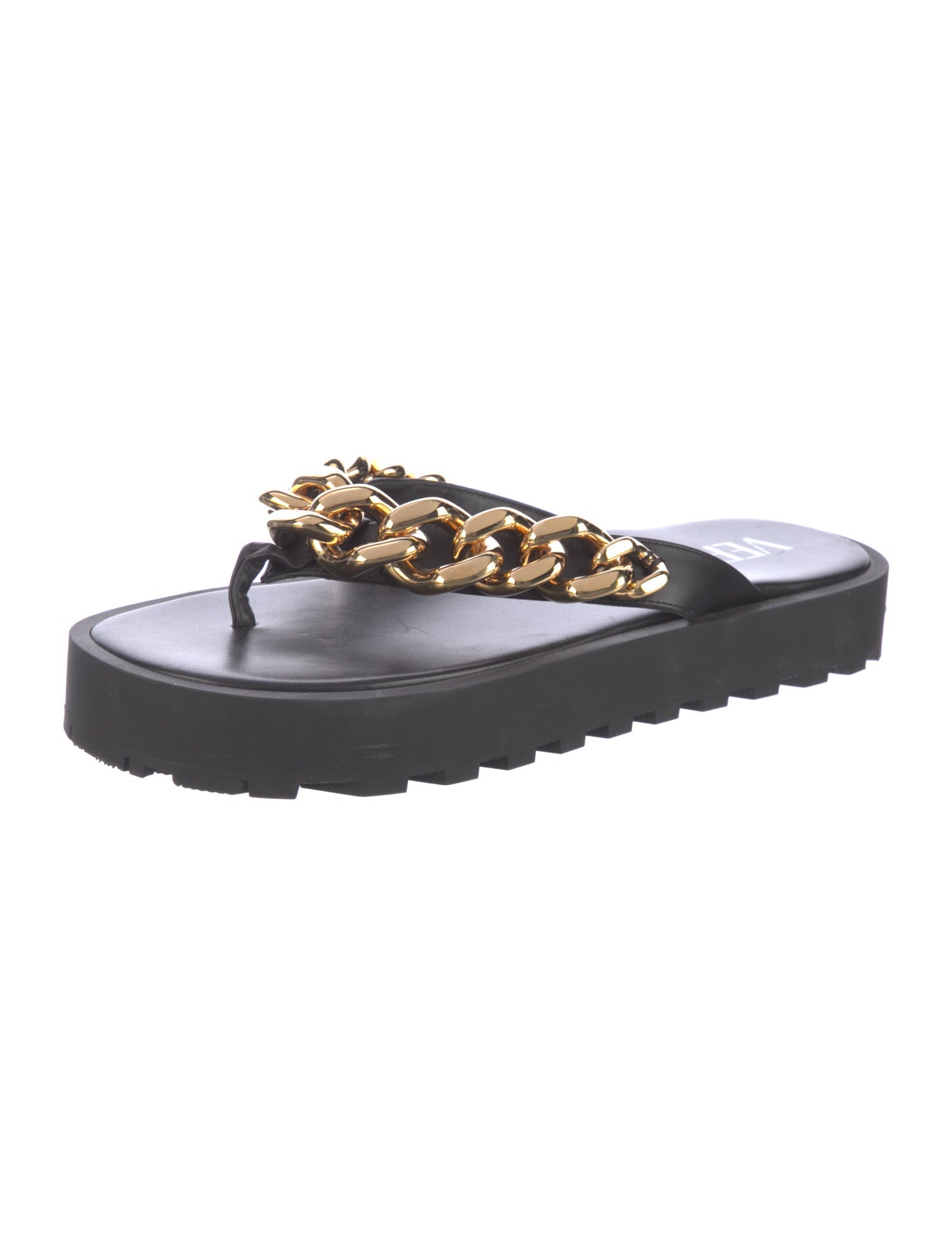 Versace Leather Chain-Link Accents Slides