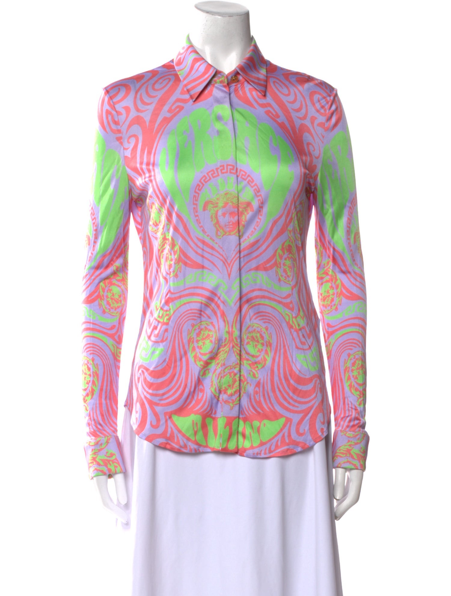 Versace Jersey Printed Button-Up Top