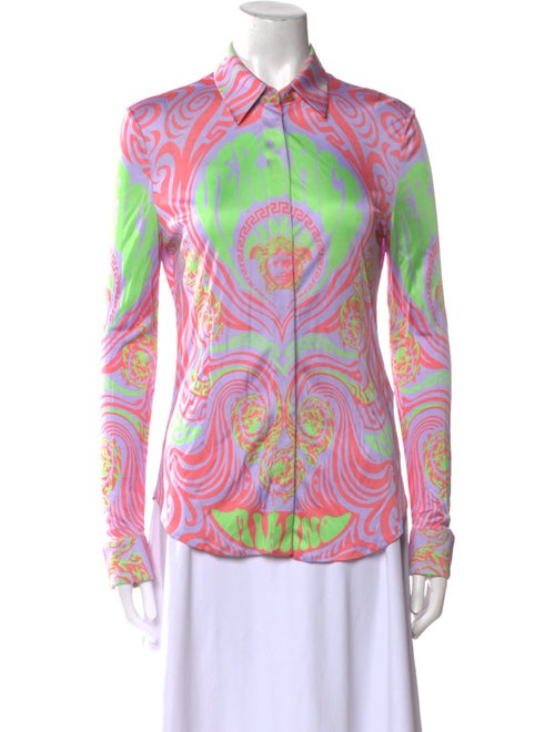 Versace Jersey Printed Button-Up Top