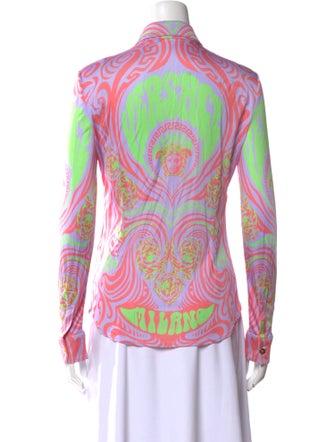 Versace Jersey Printed Button-Up Top