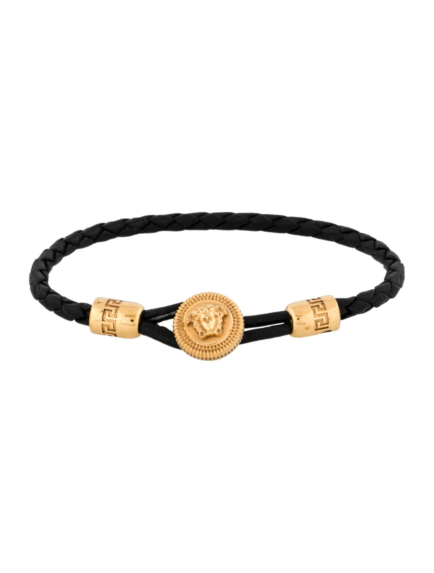 Versace Leather Braided Medusa Wrap Bracelet