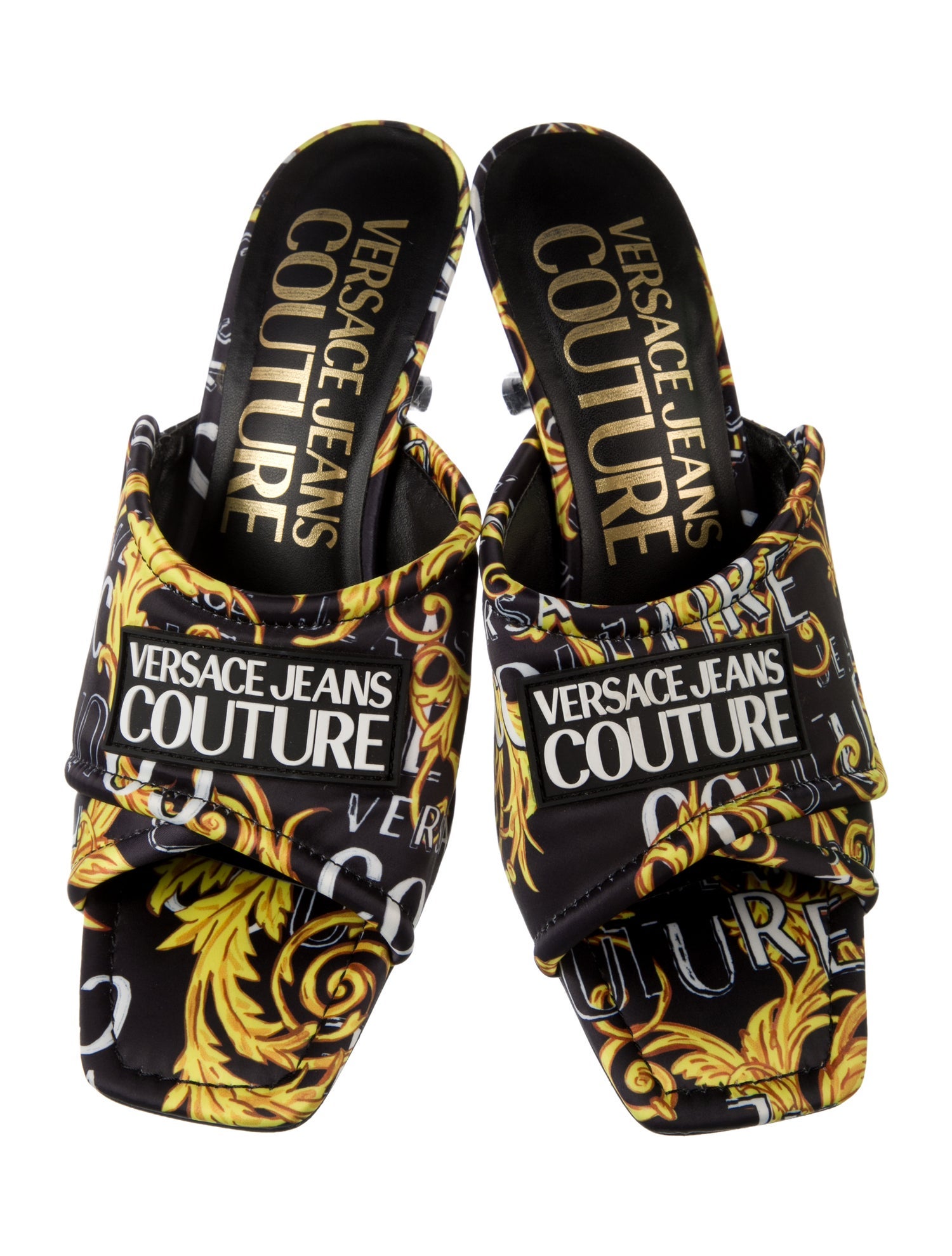 Versace Jeans Couture Leather Floral Print Slides