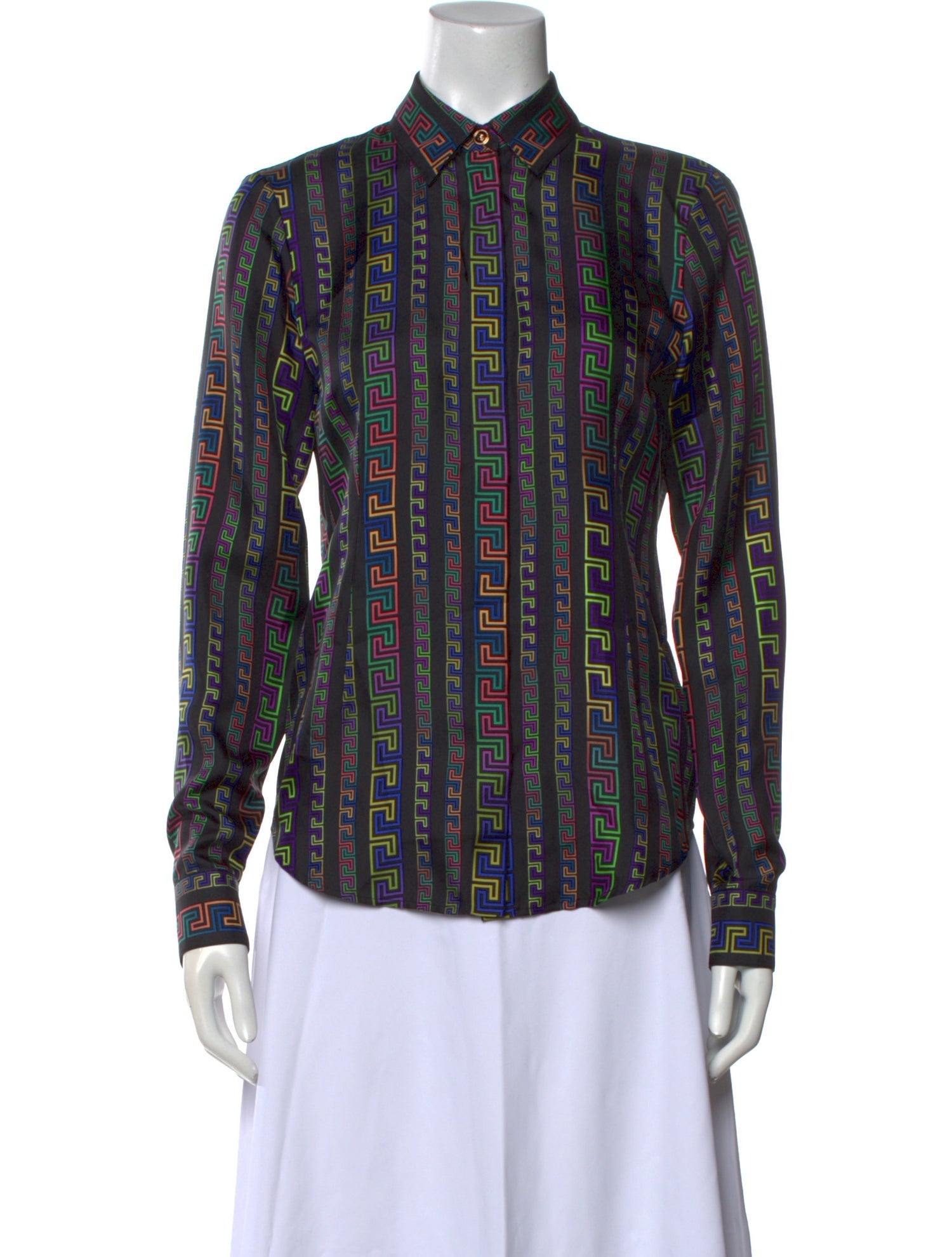 Versace Silk Printed Button-Up Top