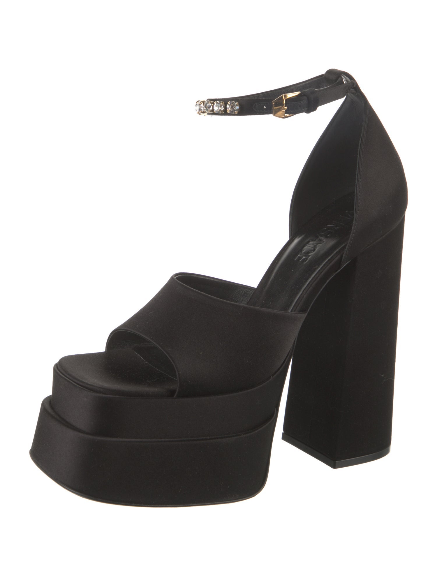 Versace Satin Crystal Embellishments D'Orsay Pumps