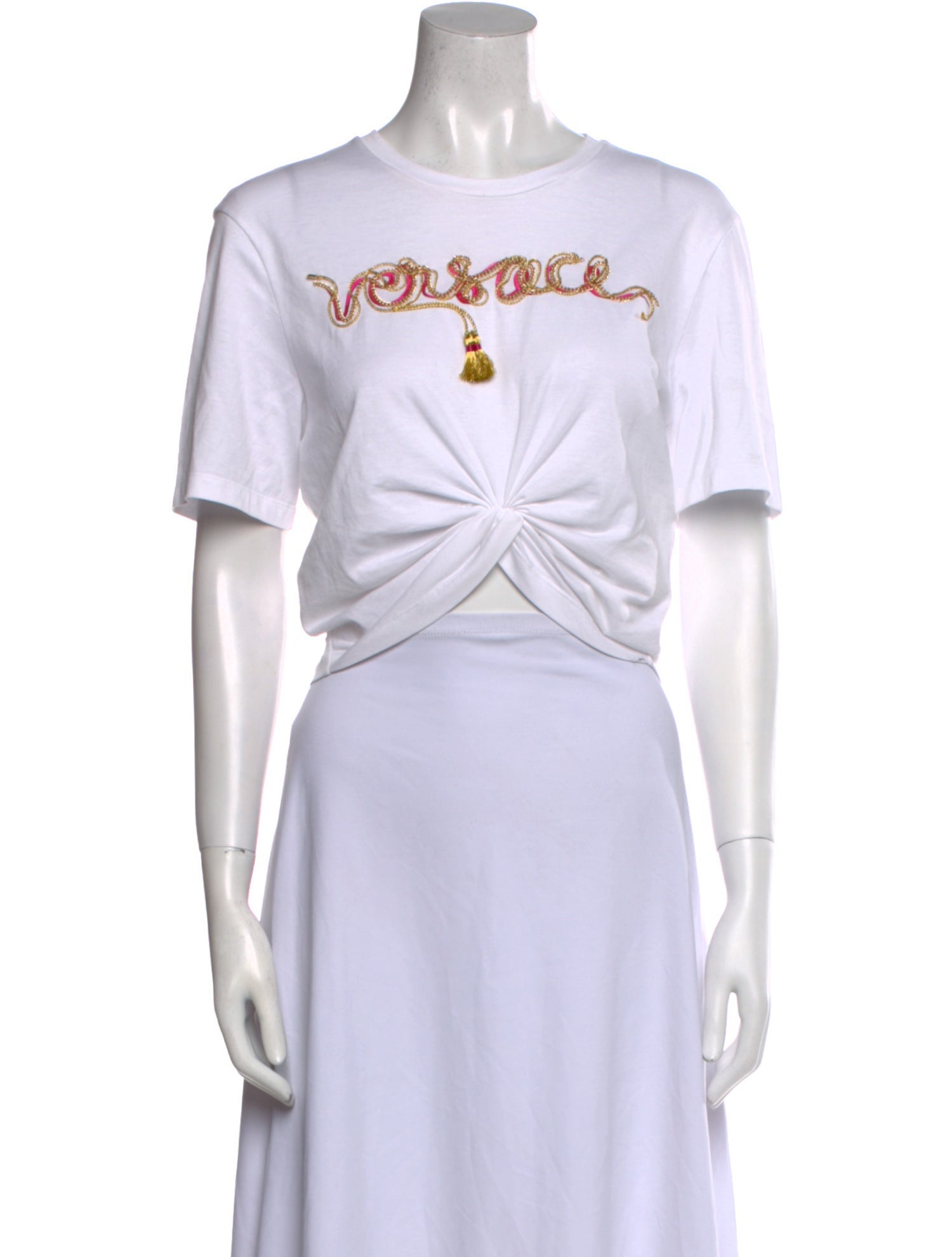 Versace Graphic Print Crew Neck Crop Top