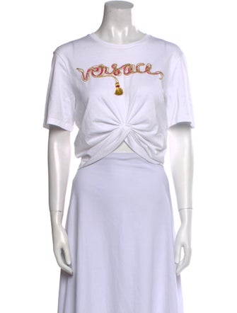 Versace Graphic Print Crew Neck Crop Top