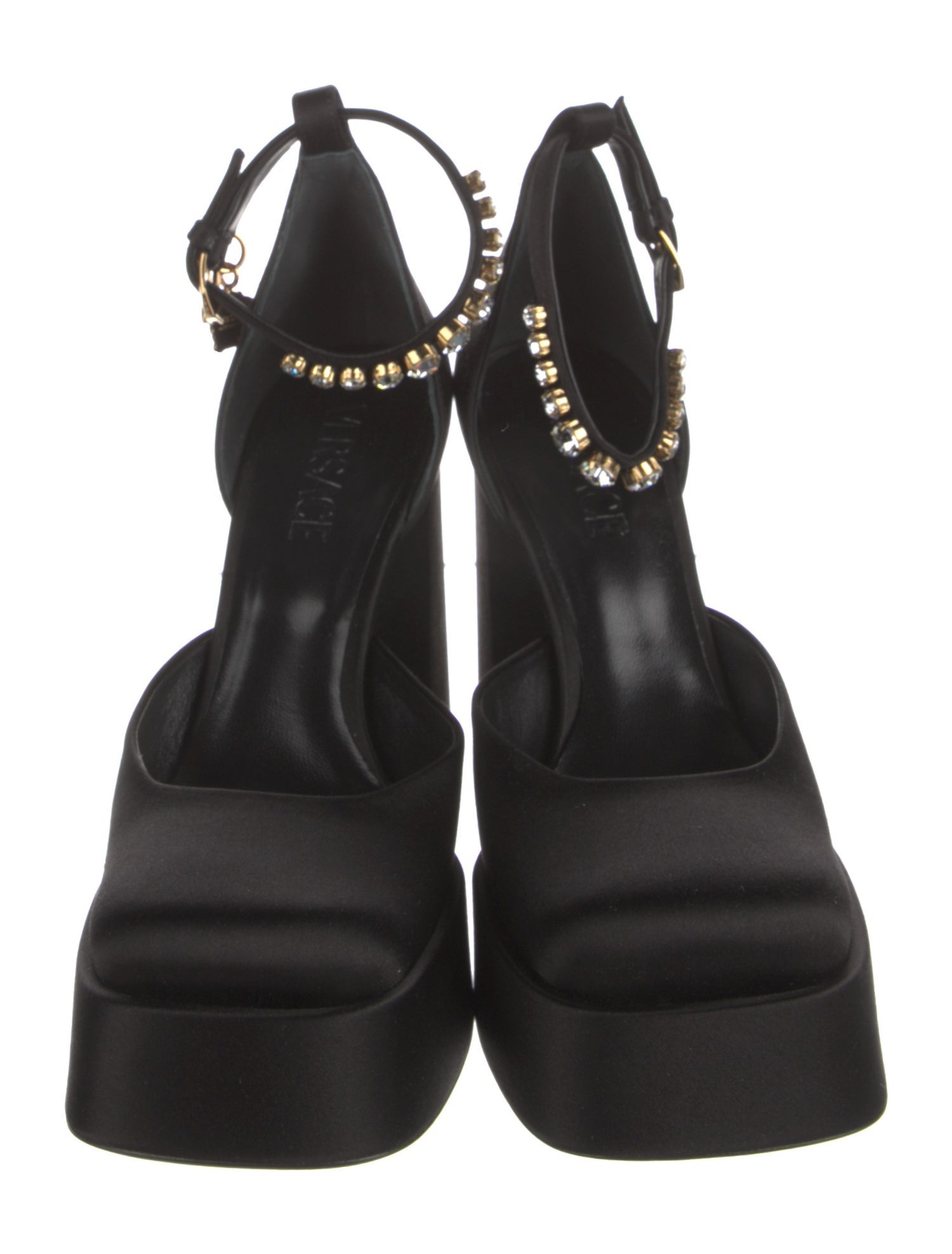 Versace Satin Crystal Embellishments D'Orsay Pumps