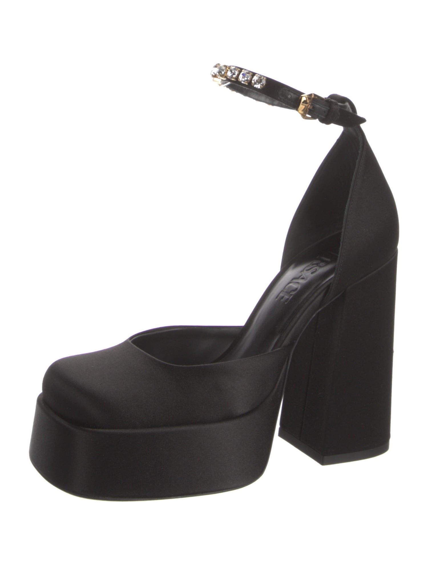 Versace Satin Crystal Embellishments D'Orsay Pumps